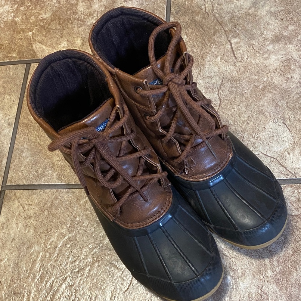 Men's Size 5 Sperry Brown and Black Waterproof Lace-Up Duck Boots Fall Fishing